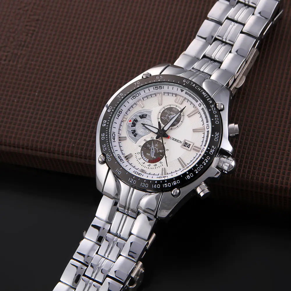 CURREN 8083 Men's Waterproof Steel Band Calendar Watch