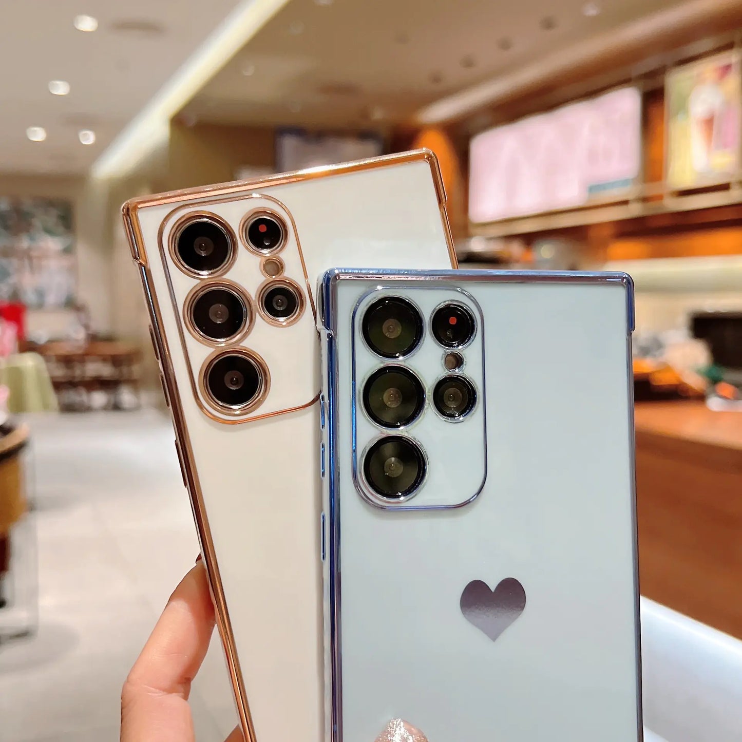 Coque de téléphone en silicone de luxe en forme de cœur pour Galaxy S22